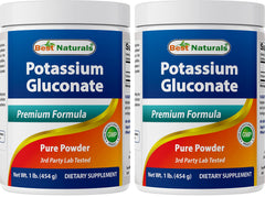 Best Naturals Potassium Gluconate powder bottle label highlighting purity and USA-made facility