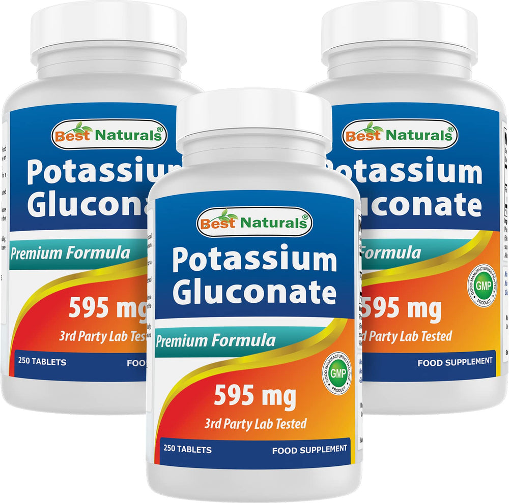 Best Naturals Potassium Gluconate tablet closeup, highlighting an easy-to-swallow form.