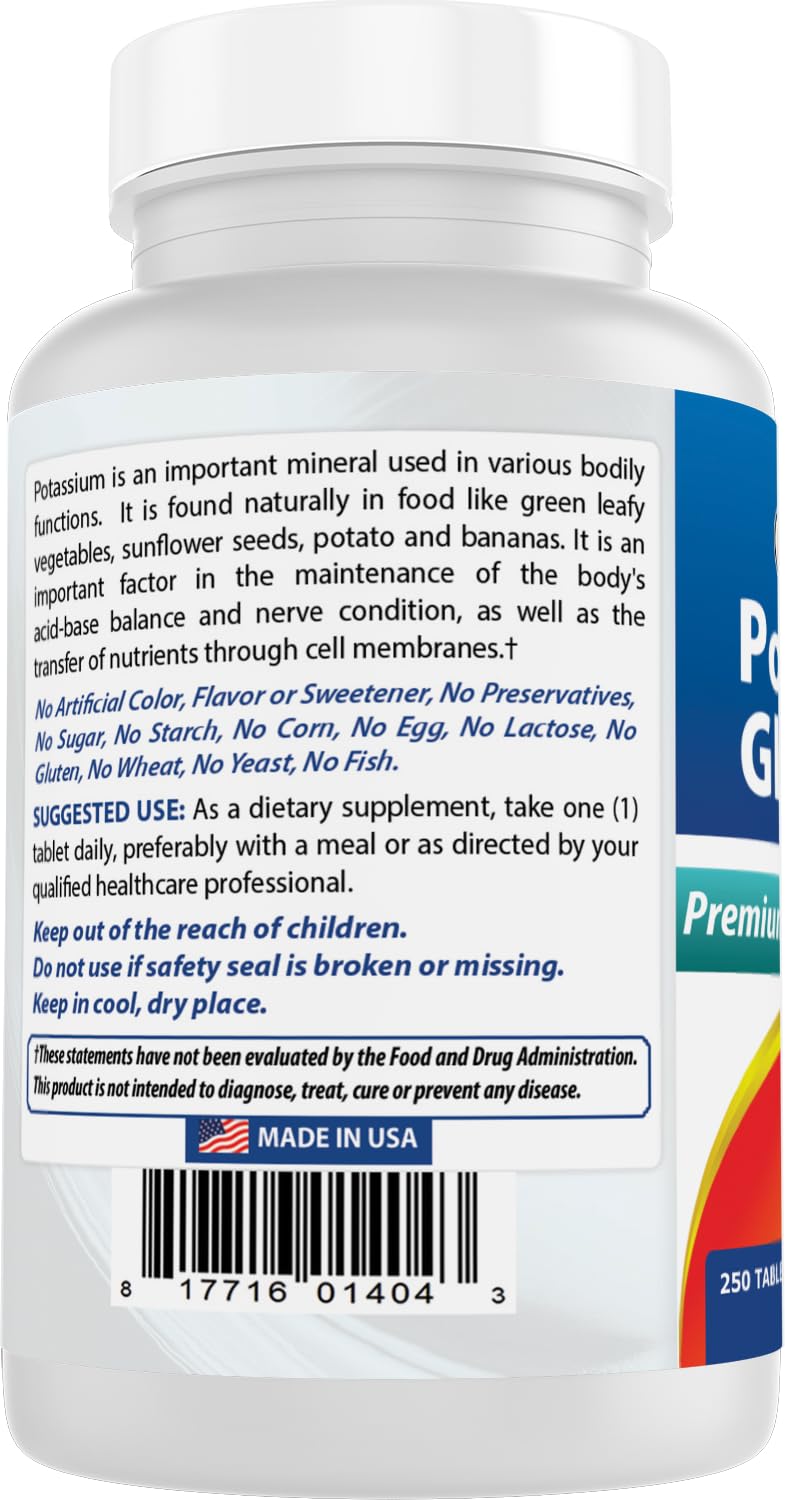 Best Naturals Potassium Gluconate USA facility badge indicating quality manufacturing.