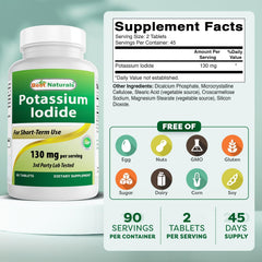 Best Naturals Potassium Iodide tablets close up showing dosage per tablet