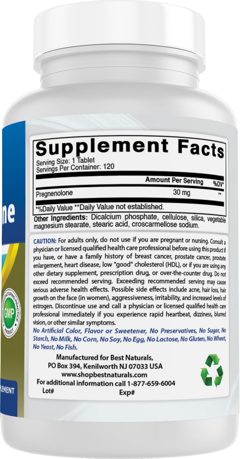 Best Naturals Pregnenolone 30 mg tablets gluten-free seal