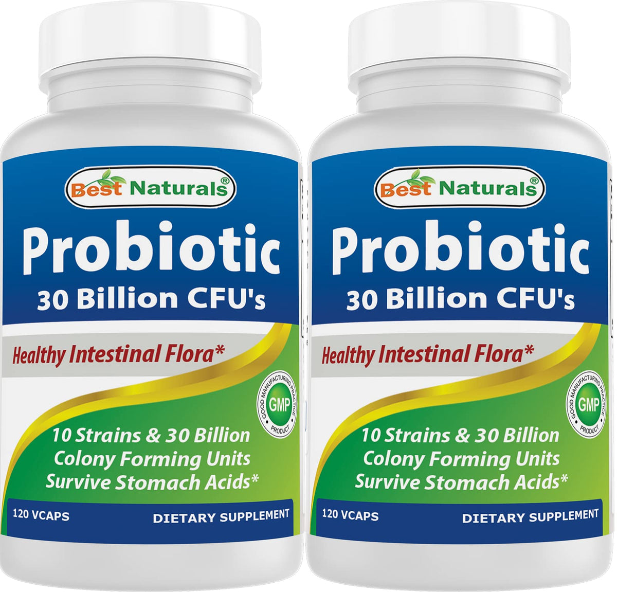 Best Naturals probiotic 10 strains bottle front promotes everyday gut balance.