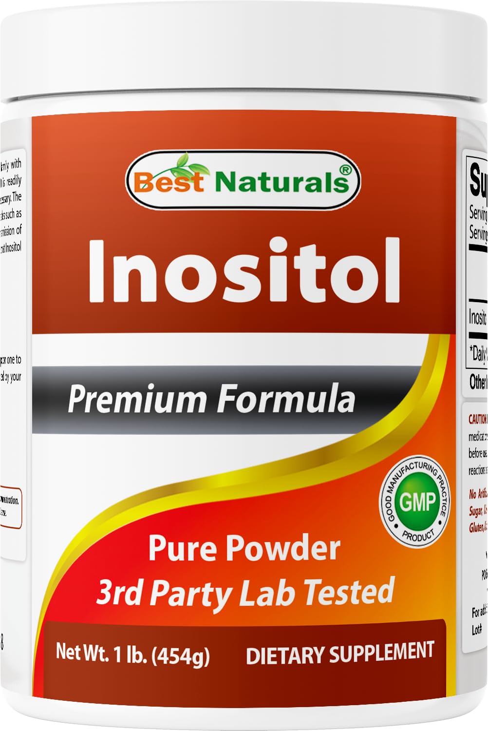 Best Naturals Pure Inositol Powder bottle for easy daily dosing.