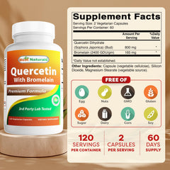 Best Naturals Quercetin with Bromelain capsules close-up for daily use.