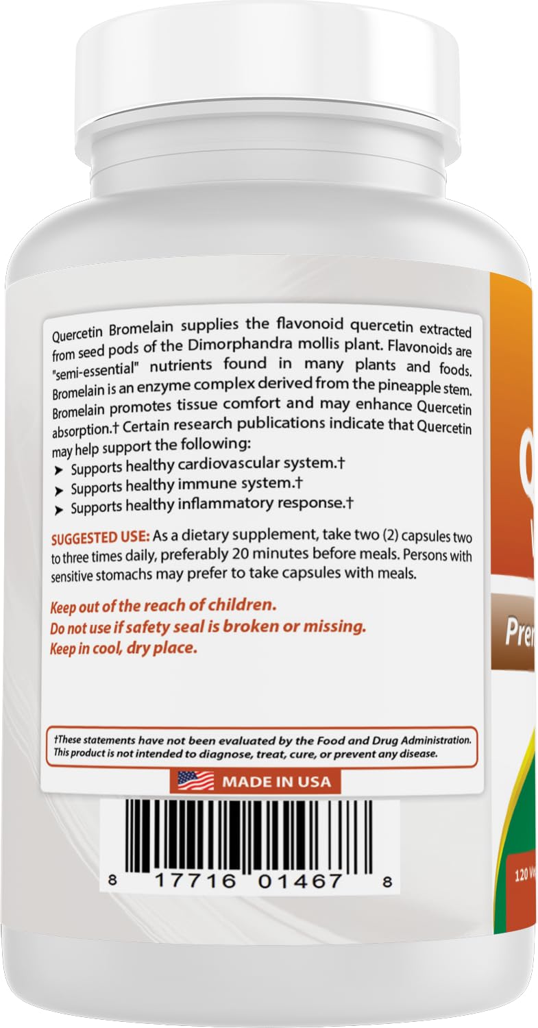 Best Naturals Quercetin with Bromelain nutrition label communicates 120 capsules.