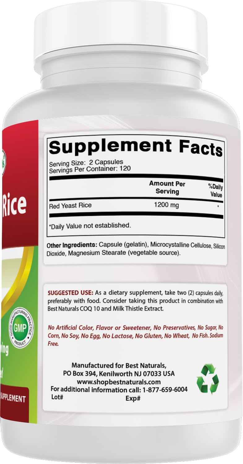Best Naturals Red Yeast Rice lab test certificate page confirms potency and purity