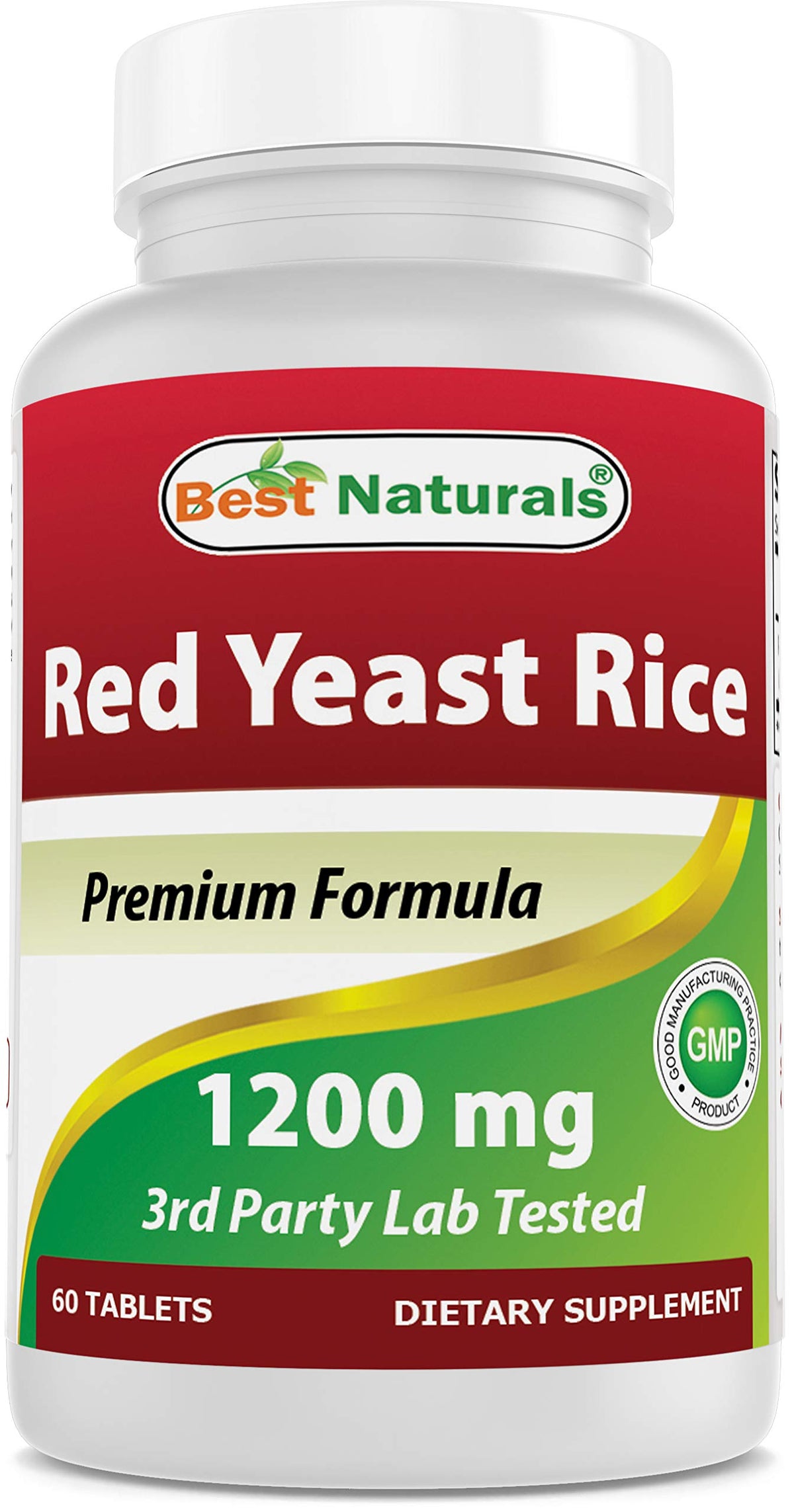 Best Naturals Red Yeast Rice bottle label shows 1200 mg per tablet for daily use