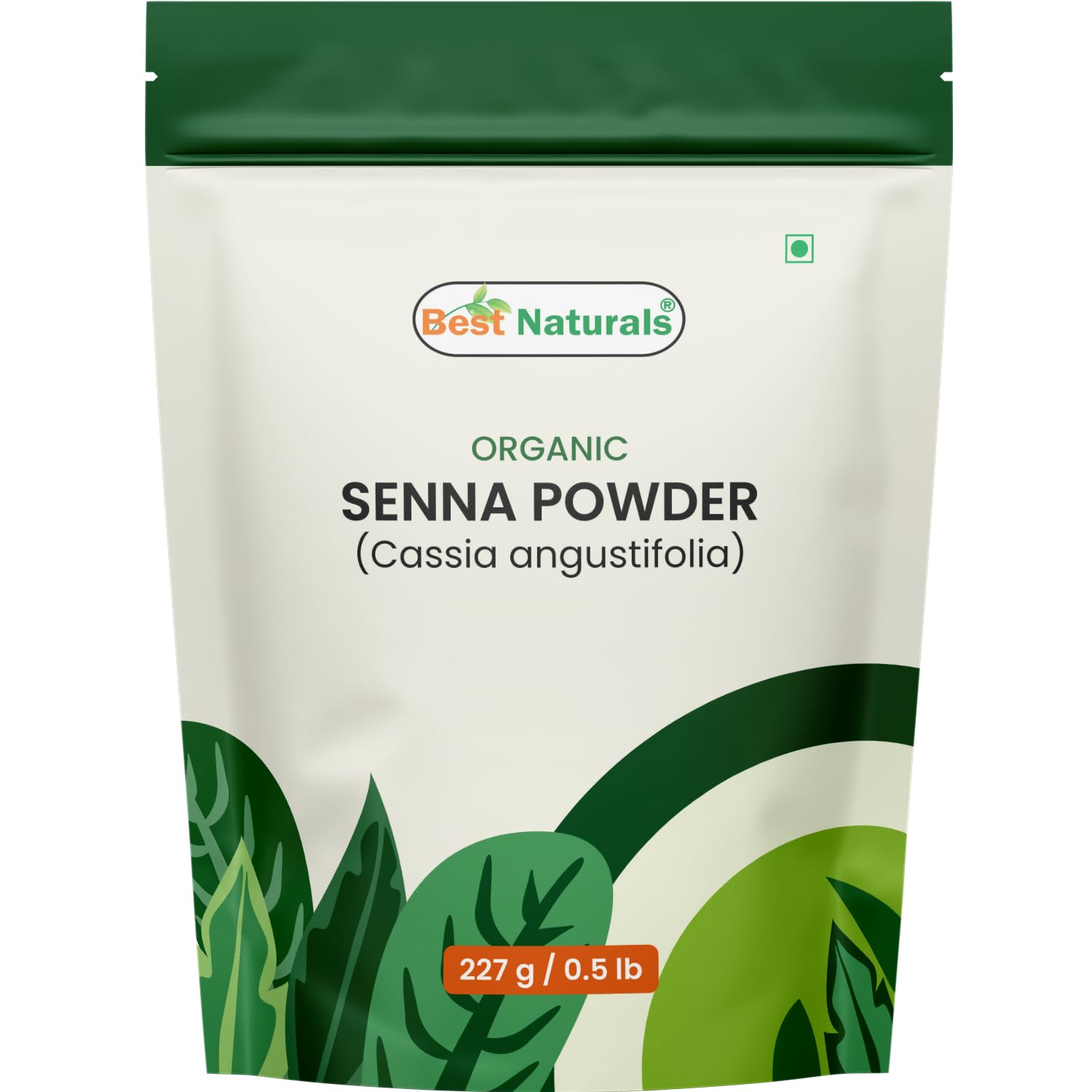 Best Naturals Senna Powder container showing 227 g jar for vegan, organic use