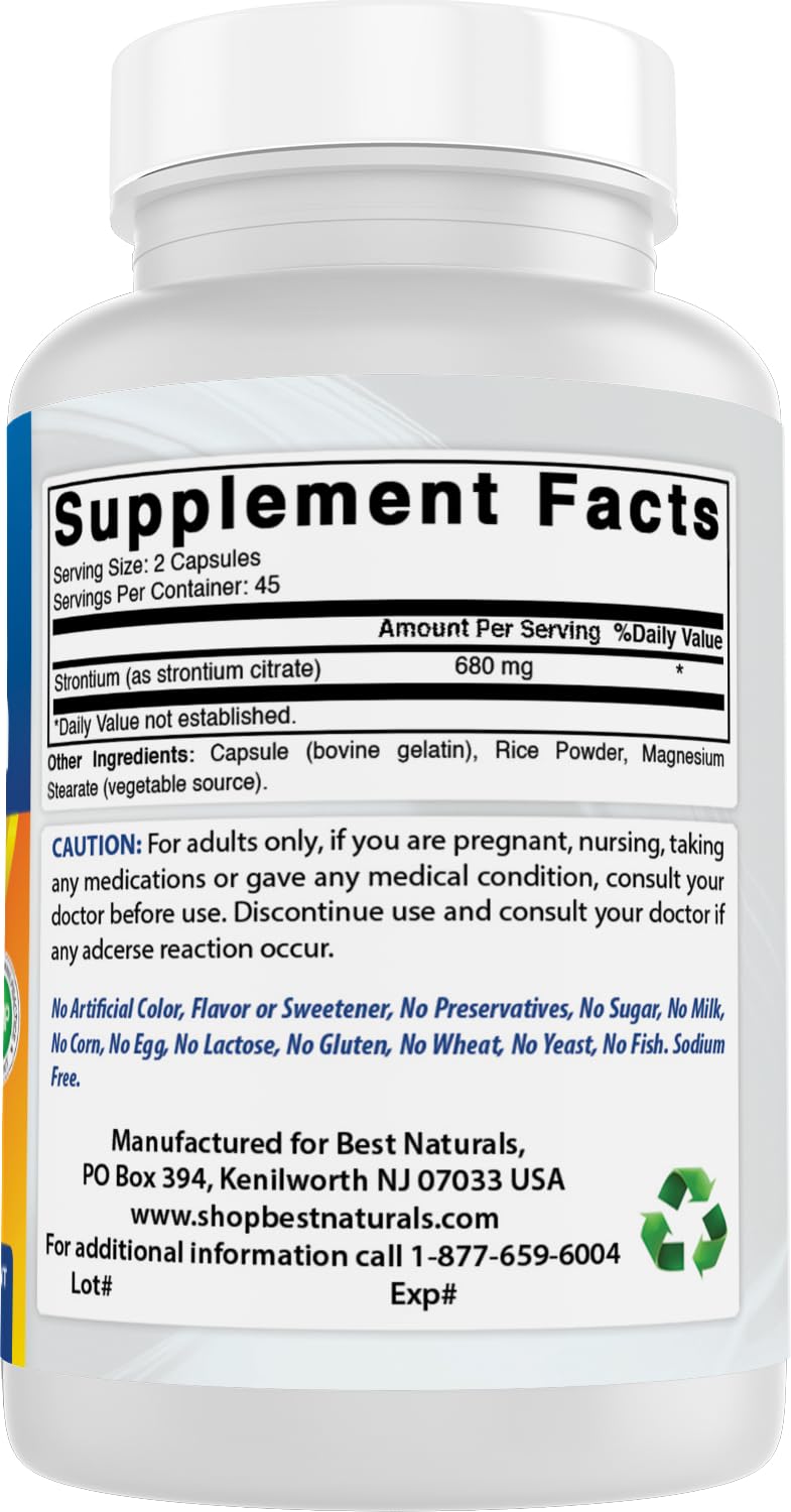 Best Naturals Strontium lab-test seal signifies third-party purity verification.