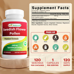 Best Naturals Swedish Flower Pollen capsules on display highlight convenient daily use.