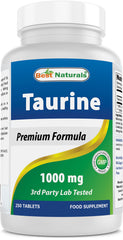 Best Naturals Taurine 1000 mg bottle with tablets—daily use with potential eye health support.