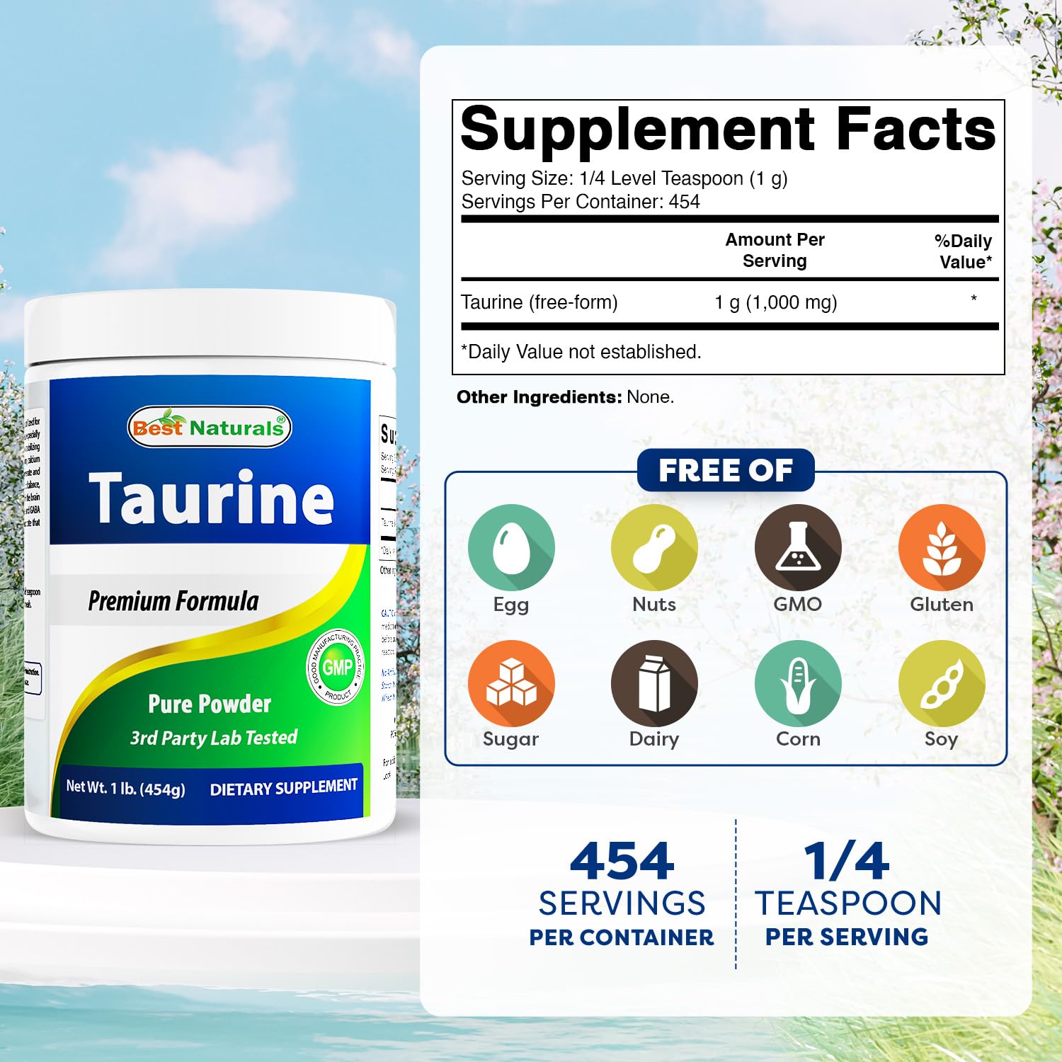 Best Naturals Taurine powder scoop serving shows easy daily dosing