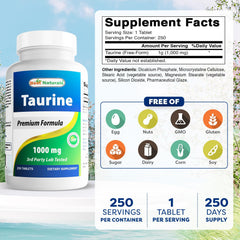 Close-up of Best Naturals Taurine tablet—potential support for cellular activity.