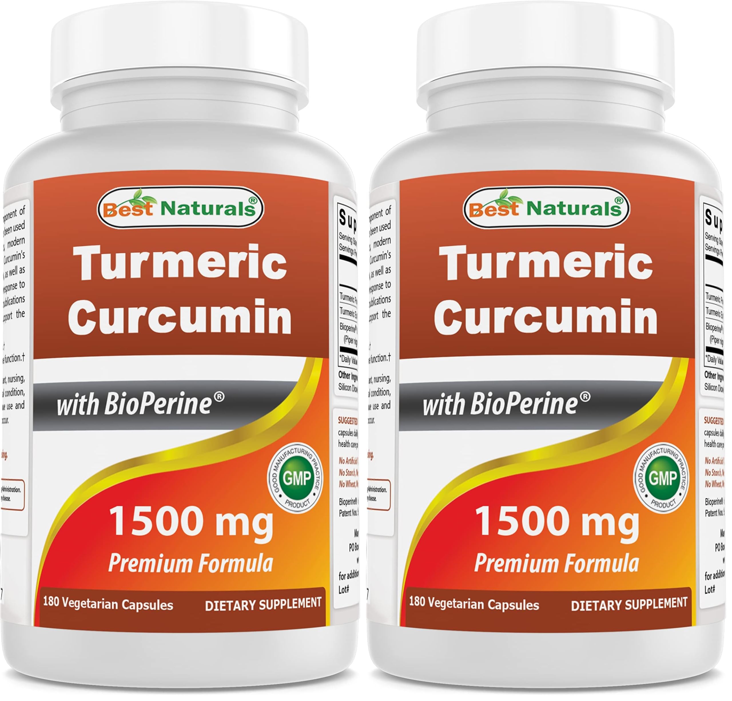 Best Naturals Turmeric Curcumin bottle with 180 veggie capsules for daily use