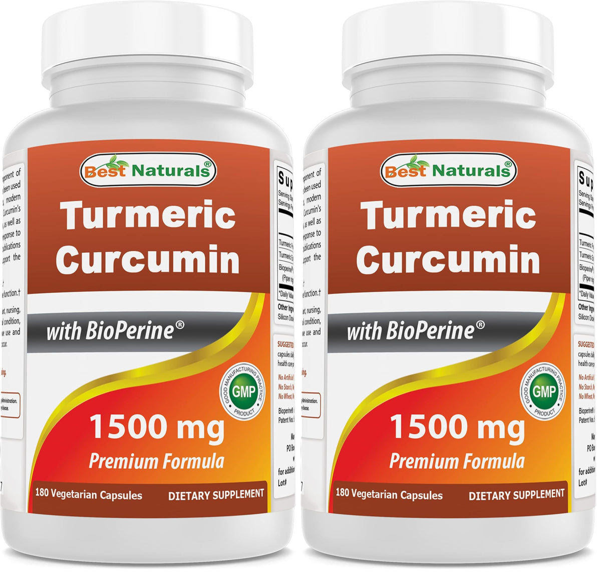 Best Naturals Turmeric Curcumin bottle with 180 veggie capsules for daily use