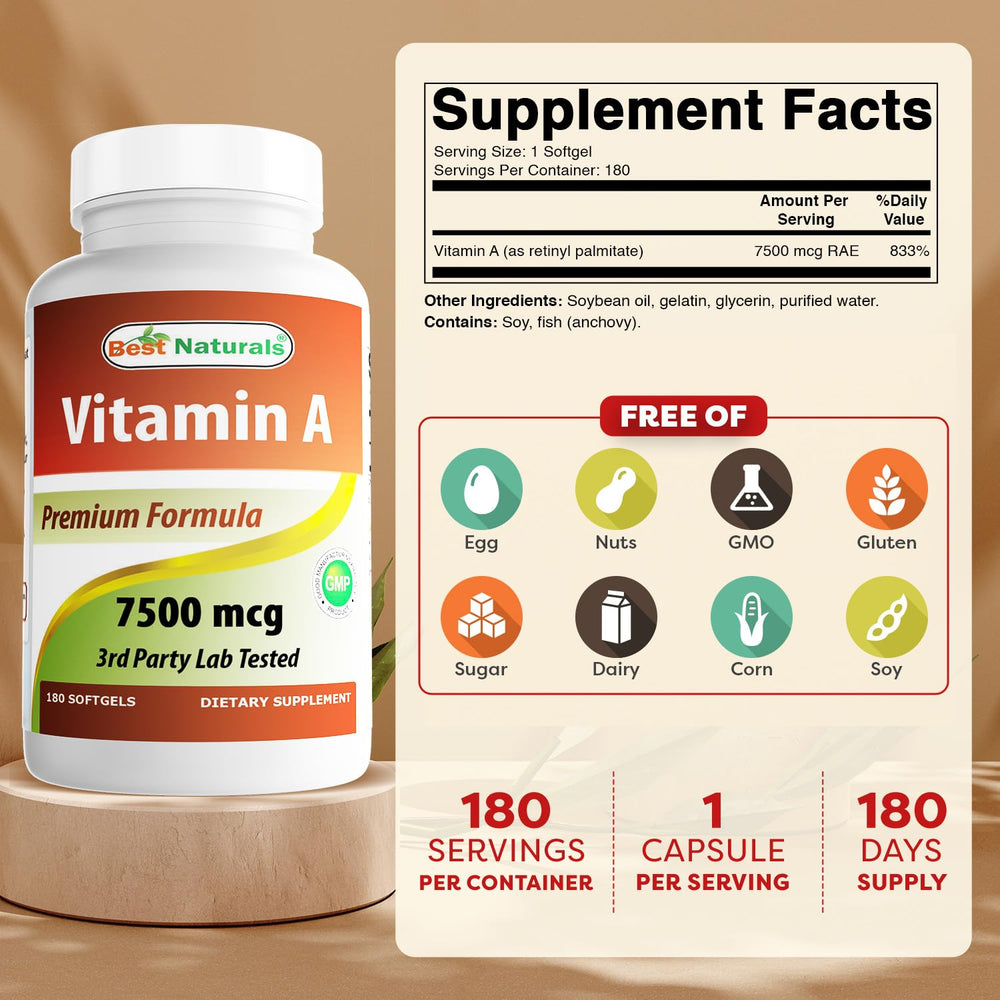 Closeup of Best Naturals Vitamin A softgels for easy daily intake