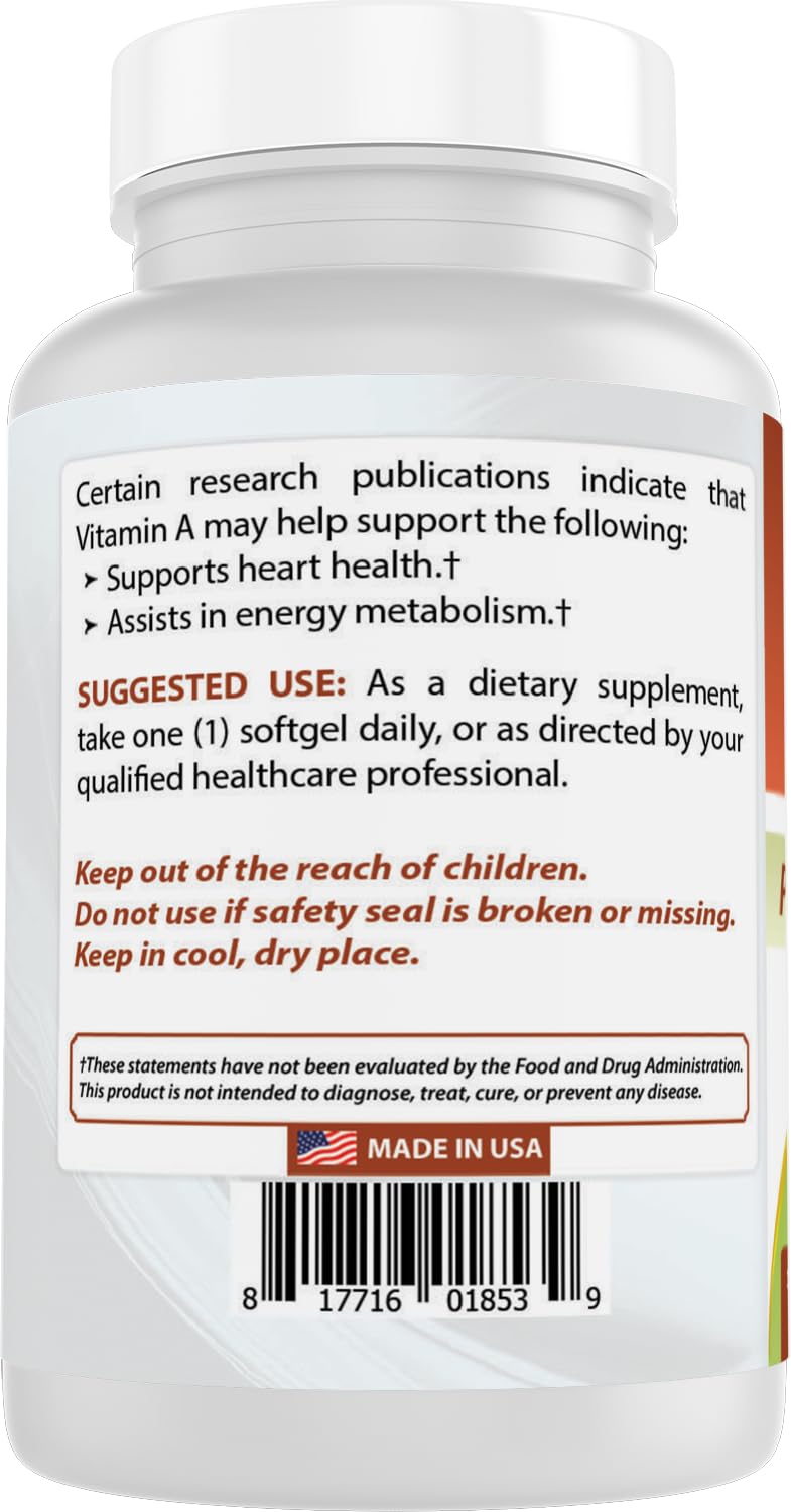 Nutrition facts card for Best Naturals Vitamin A softgel details