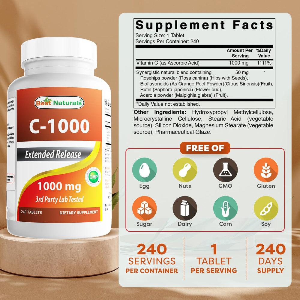 Closeup of Best Naturals vitamin c 1000mg tablets showing berry flavored pills.