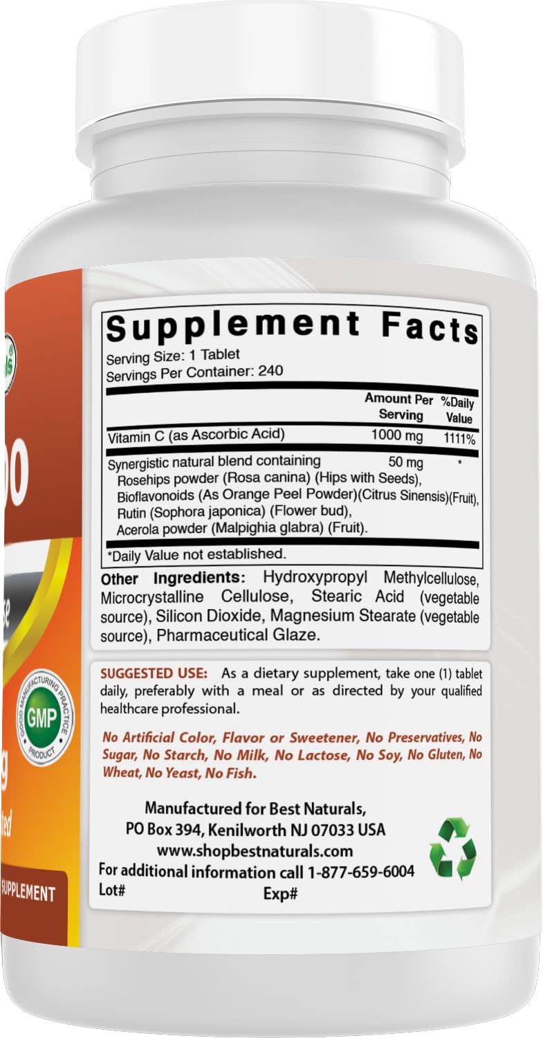 Best Naturals Vitamin C 1000 mg tablets made in USA facility stamp closeup