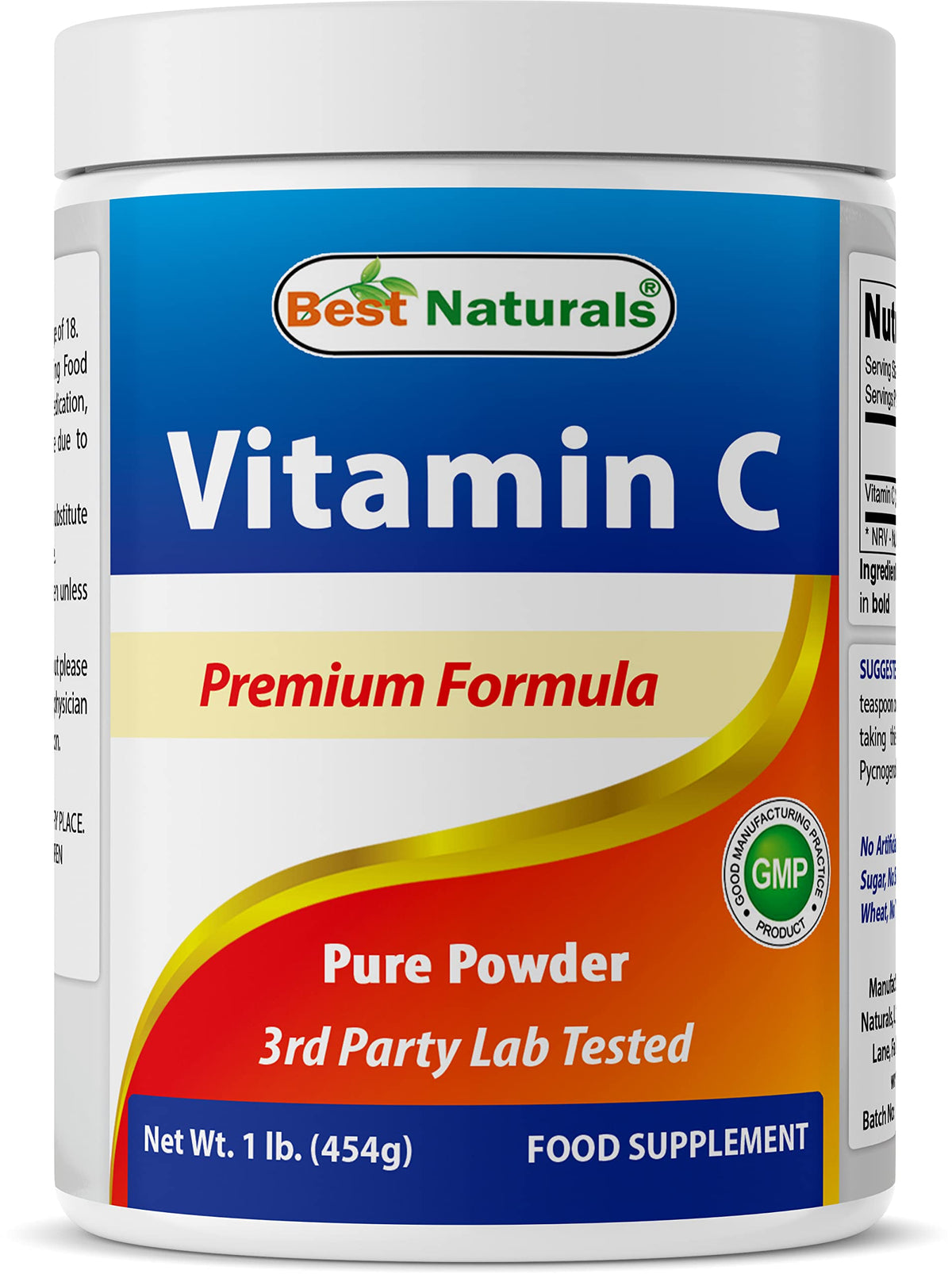 Best Naturals Vitamin C powder bottle showing pure ascorbic acid for daily immune support