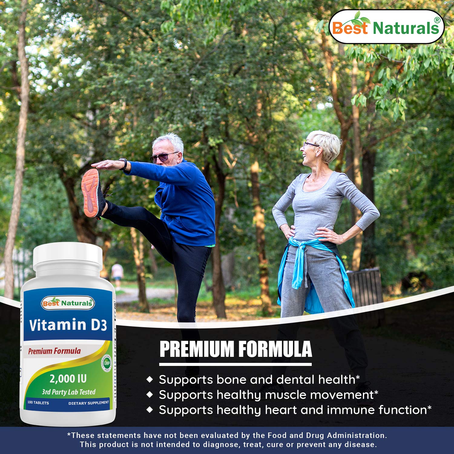 Best Naturals Vitamin D3 2000 IU packaging box displayed for purchase.