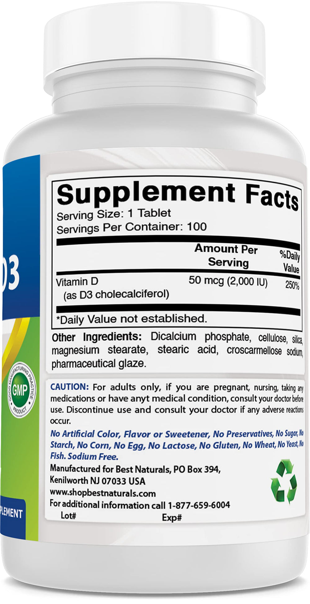 Best Naturals Vitamin D3 2000 IU two-bottles pack shows value.