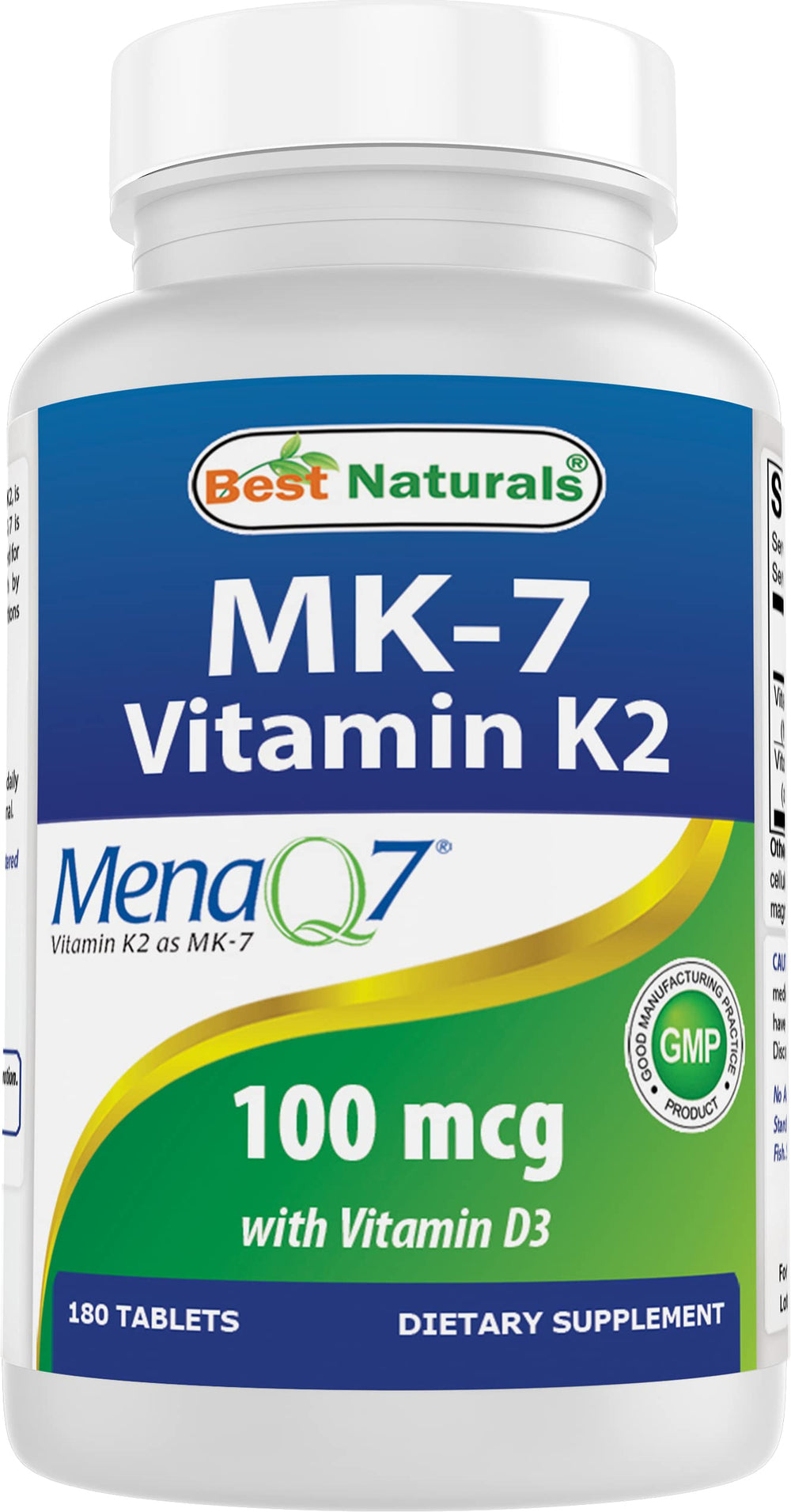 Best Naturals Vitamin K2 MK7 with D3 bottle front highlights potential bone and heart health support.