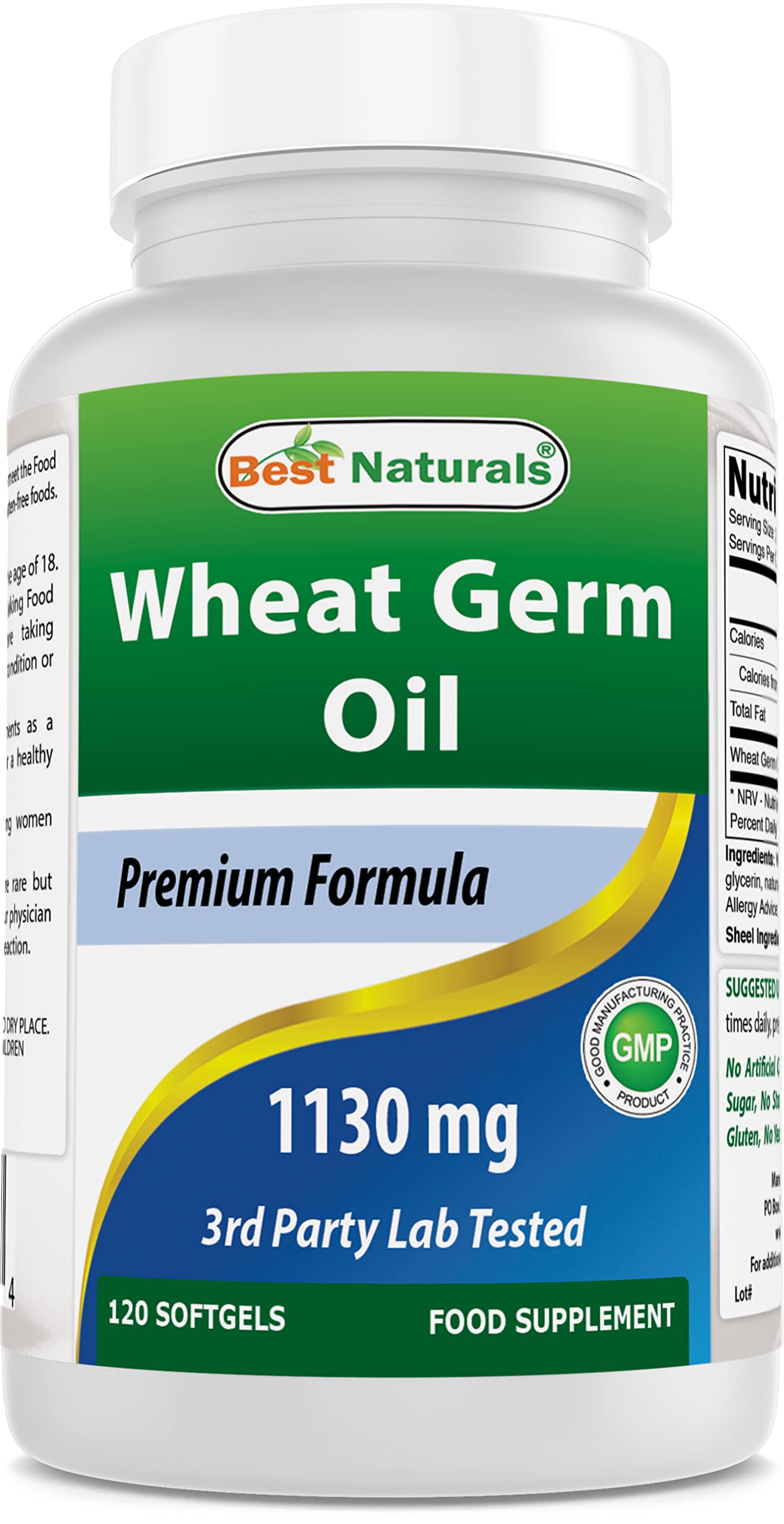 Best Naturals Wheat Germ Oil softgel bottle for daily skin support.