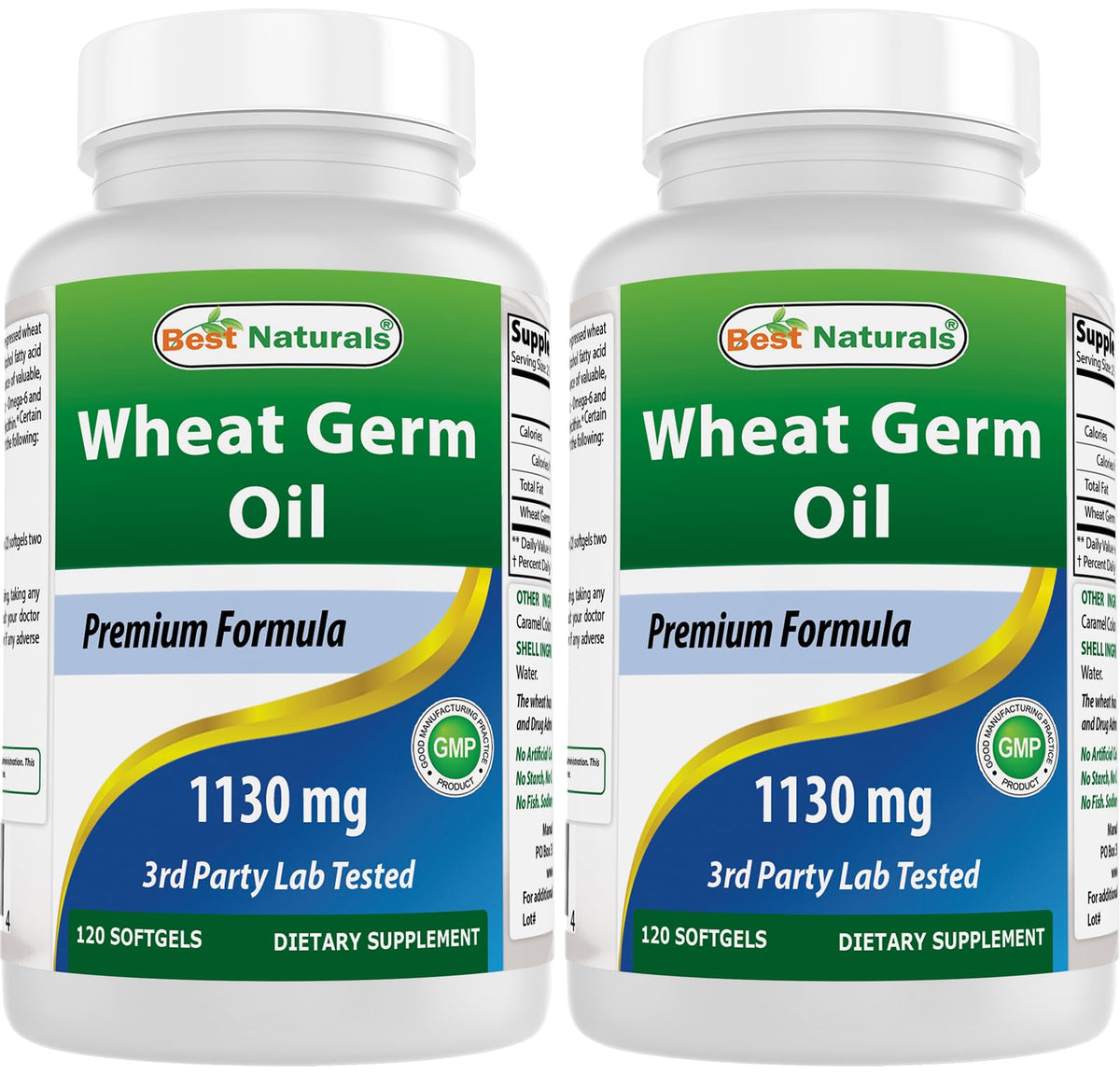 Best Naturals Wheat Germ Oil softgel bottle on shelf, may support healthy skin.