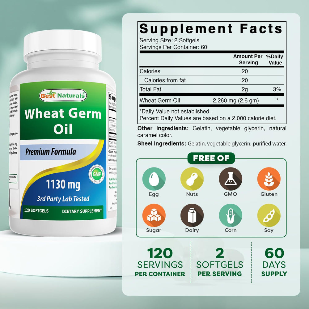 Best Naturals Wheat Germ Oil pour ready for easy daily dosing.