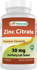 Best Naturals Zinc 30mg tablet with zinc citrate for daily immune support.