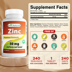 Close-up of zinc gluconate 50 mg tablet from Best Naturals