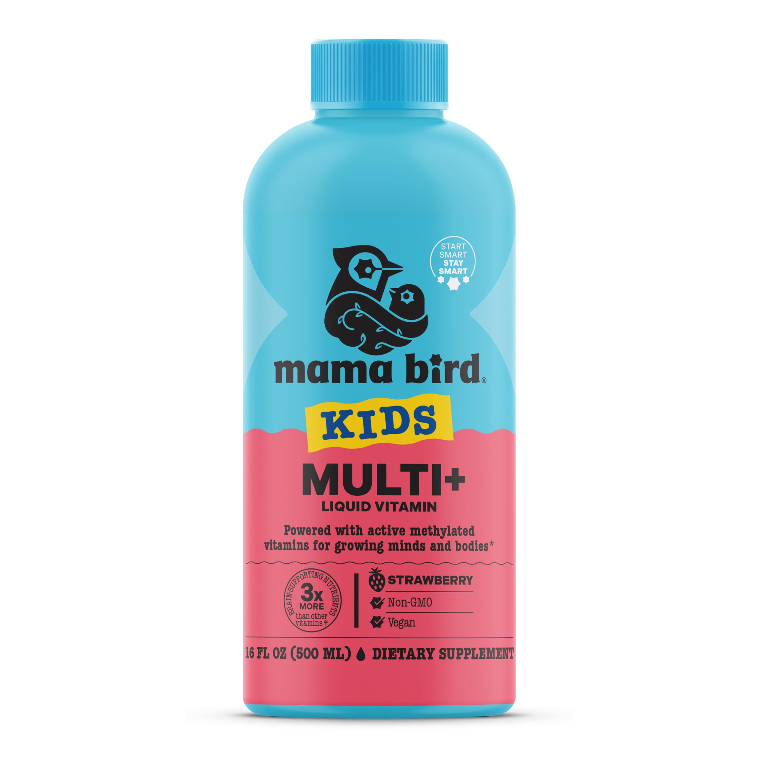 Best Nest Wellness Kids Liquid Multivitamin strawberry bottle pour for daily brain-friendly nutrition