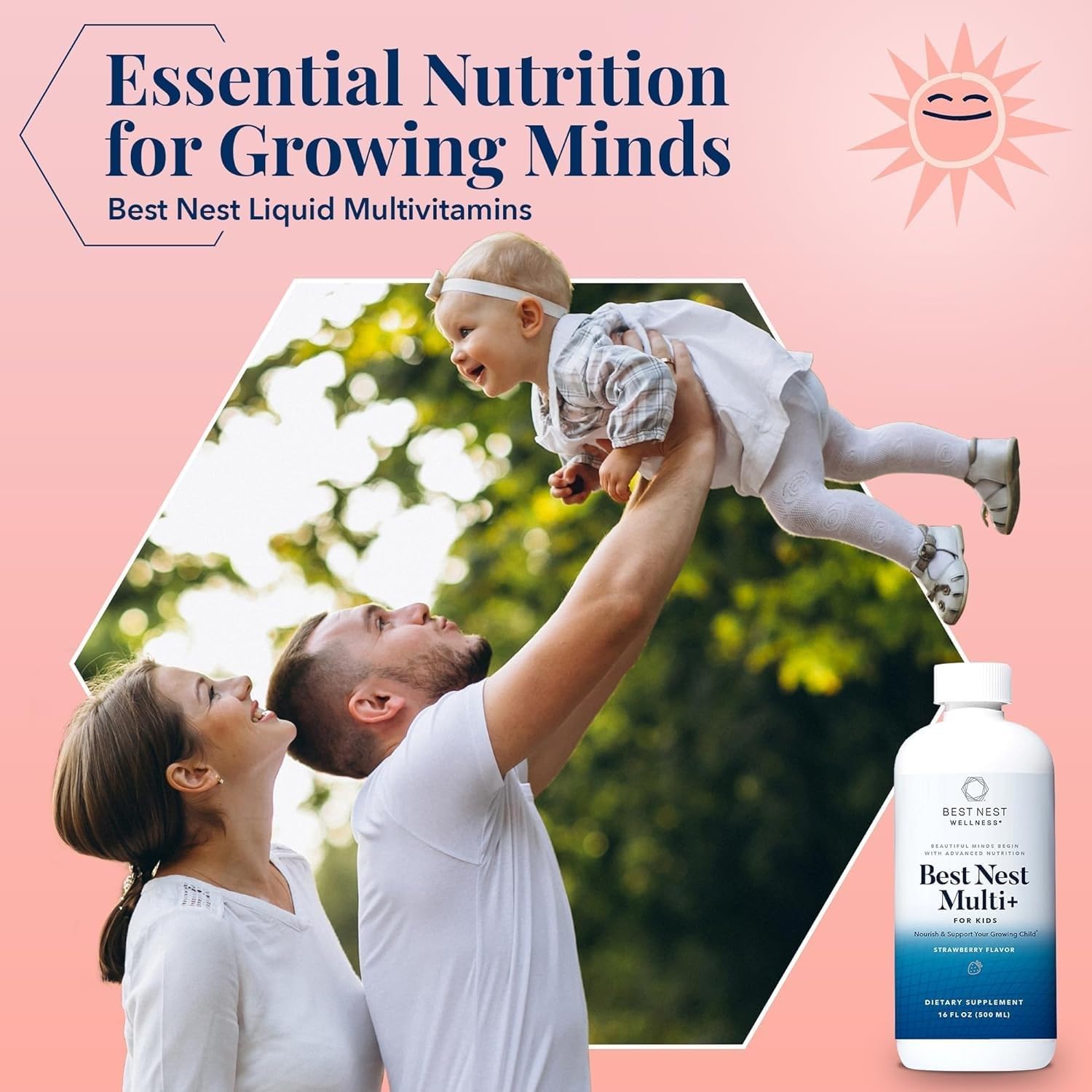 Best Nest Wellness strawberry flavor bottle appealing to kids during vitamins time