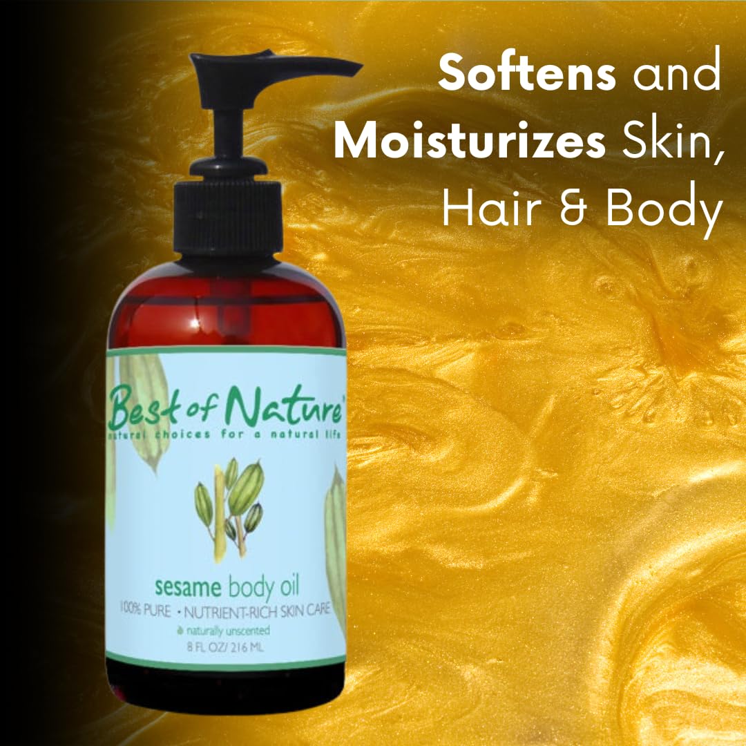 Best of Nature sesame oil 8 oz bottle, pure unscented carrier for essential oils.