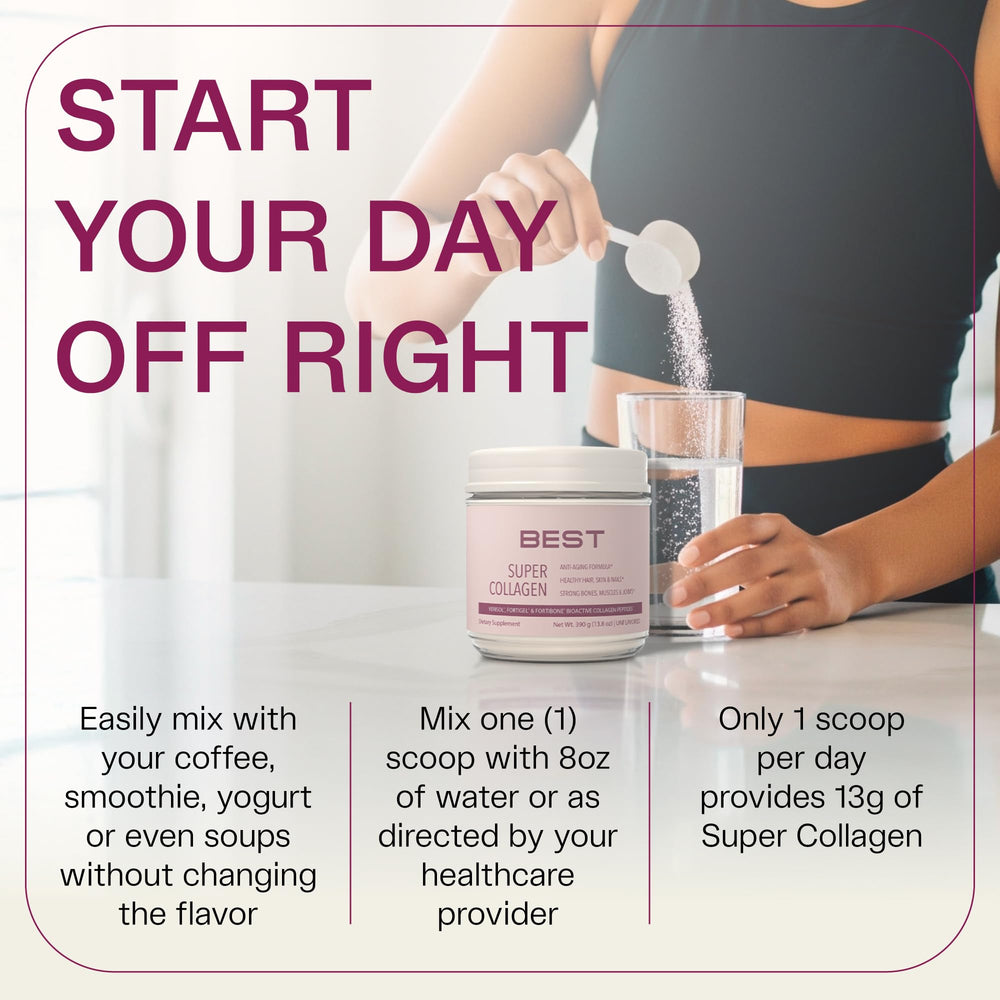 Daily routine with VERISOL shown as coffee or smoothie mix