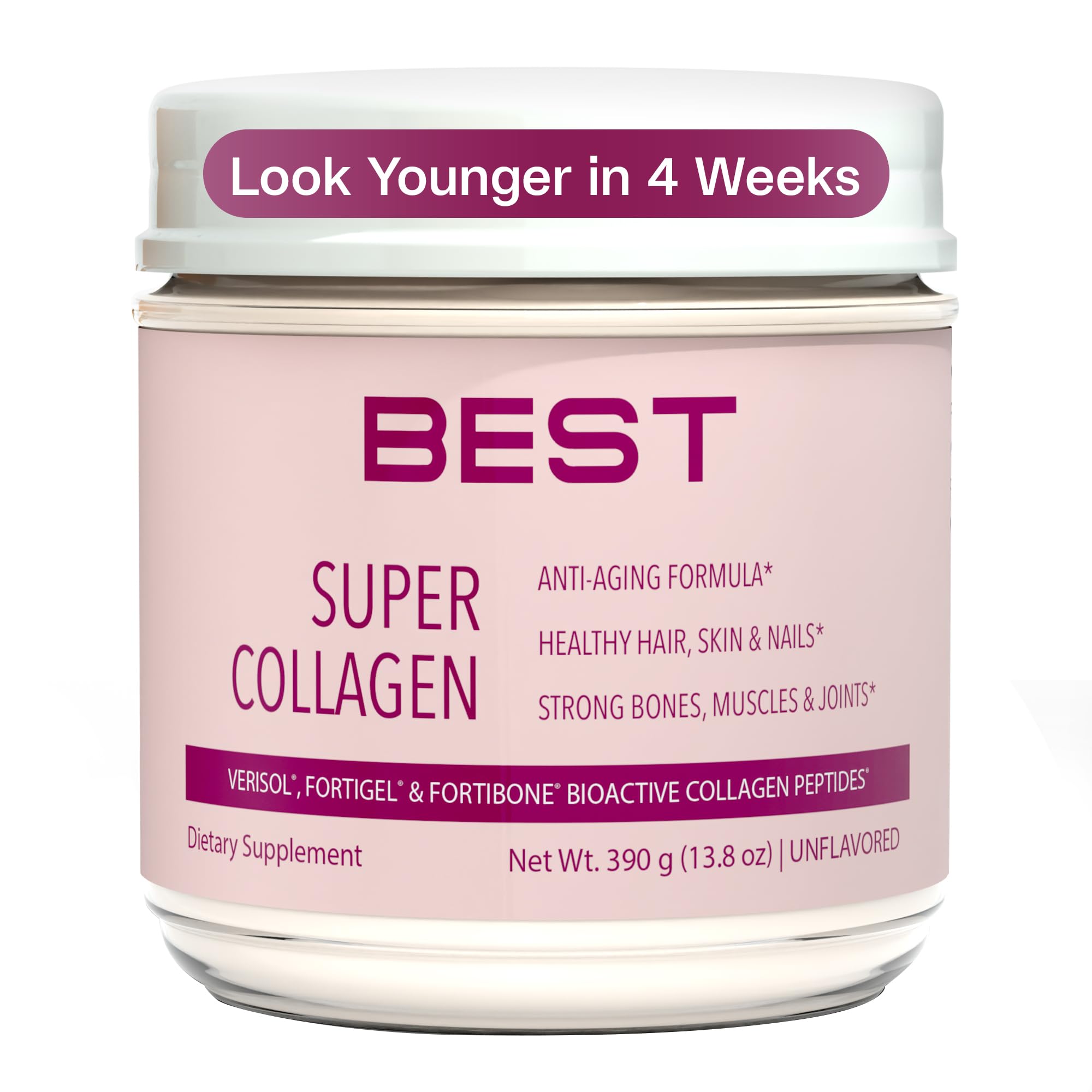 BEST Supplements VERISOL bottle pour showing an easy daily collagen ritual for skin and joints