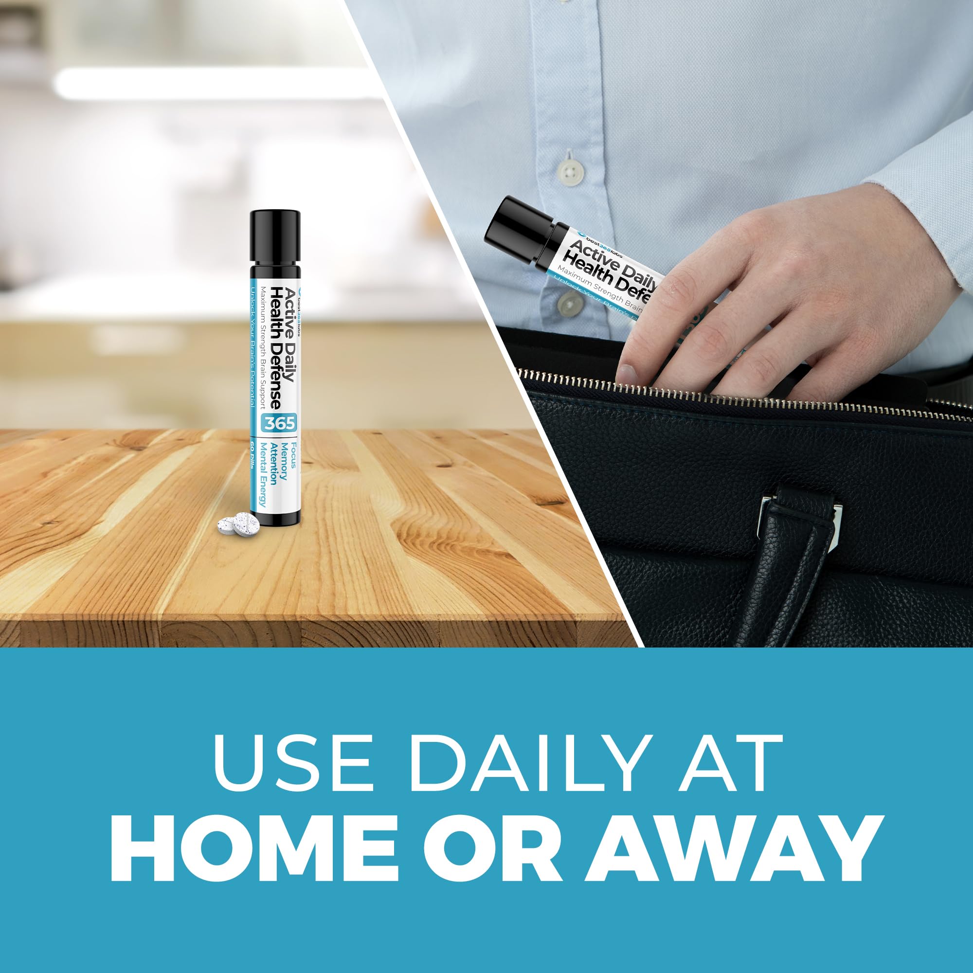 Best 365 Labs maximum-strength brain support on-the-go image suggests all-day alertness