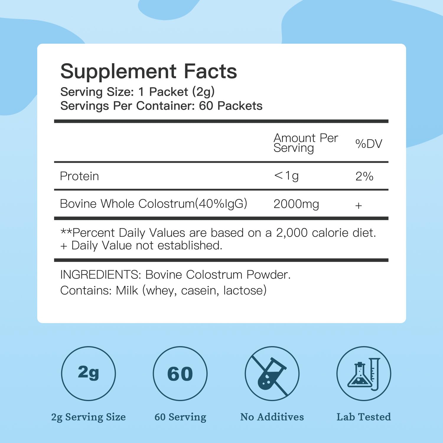 Bestidy Colostrum powder sourced from grass-fed cows and cold-chain pasteurized.