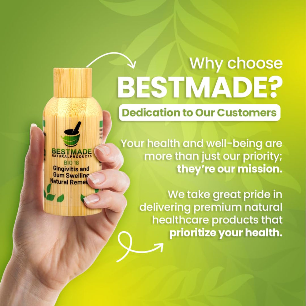 Bestmade Gingivitis Remedy label highlighting natural formulation and quality.