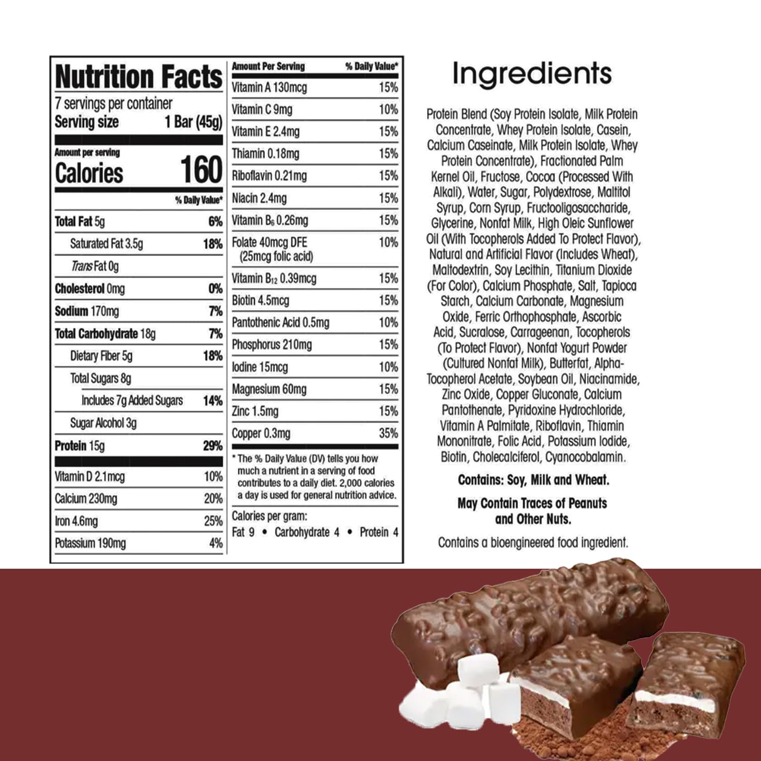 BestMed Dark Chocolate S'mores bar nutrition panel visible for carb-conscious snacking.