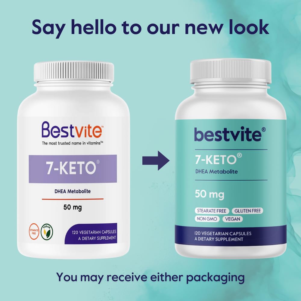 BESTVITE 7-Keto label details show no stearates and gluten-free formulation