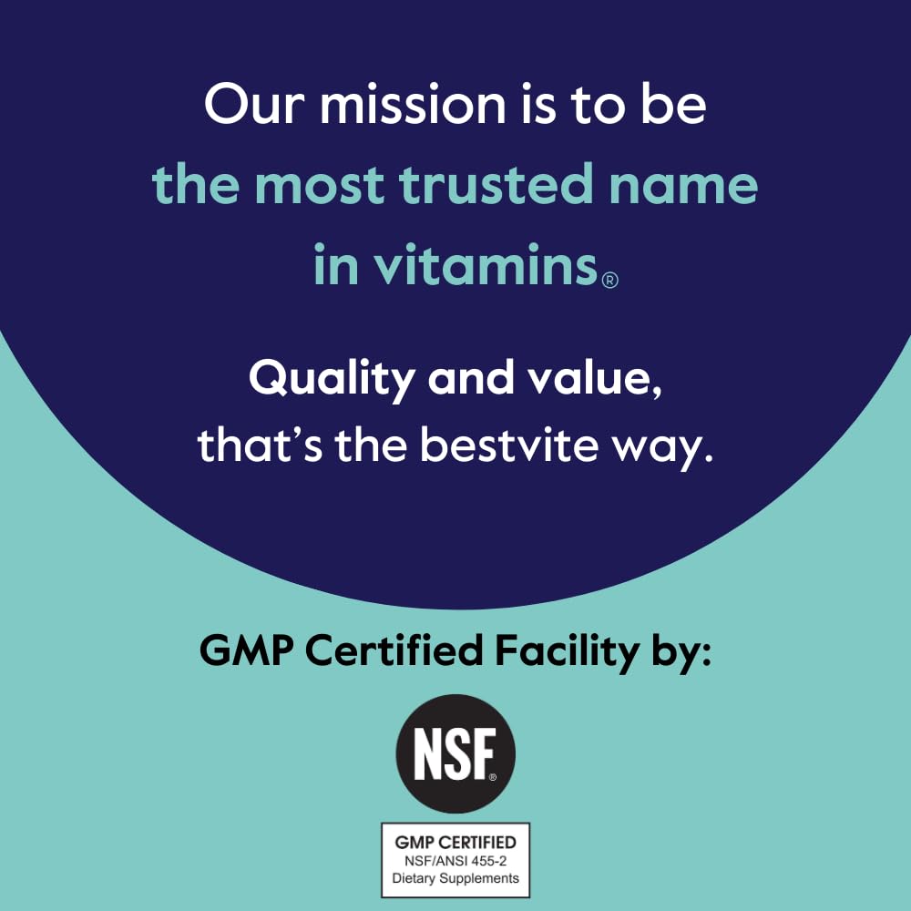 NSF GMP badge shown near BESTVITE packaging implying trusted manufacturing practices