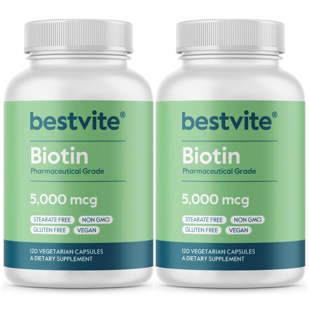 BESTVITE Biotin 5000mcg bottle pour supports daily hair and nail health
