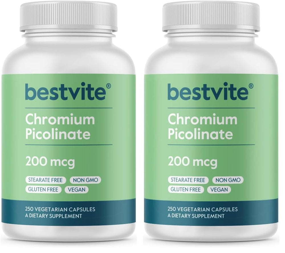 bestvite chromium picolinate bottle-front, vegan and gluten-free formula supports nutrient metabolism