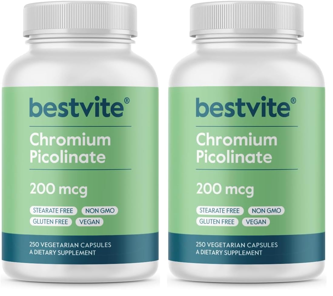 bestvite chromium picolinate bottle-front, vegan and gluten-free formula supports nutrient metabolism