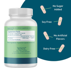 Bestvite Chromium Picolinate nutrition facts label, 1000mcg per capsule.
