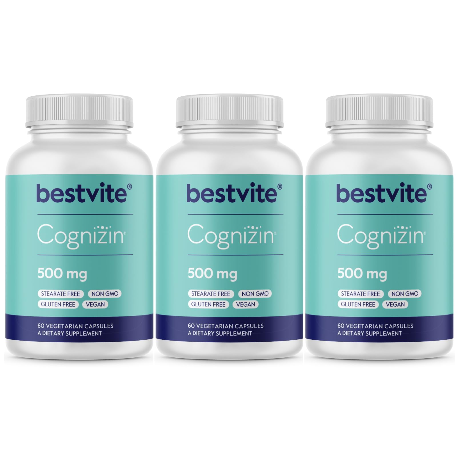 BESTVITE Cognizin 500mg bottle front, premium nootropic design for daily focus.
