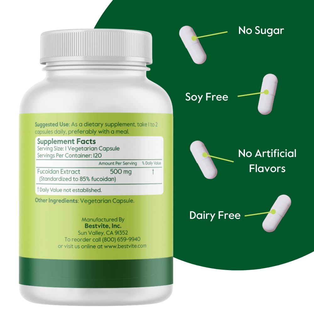Bestvite Fucoidan capsules, easy daily vegetarian intake