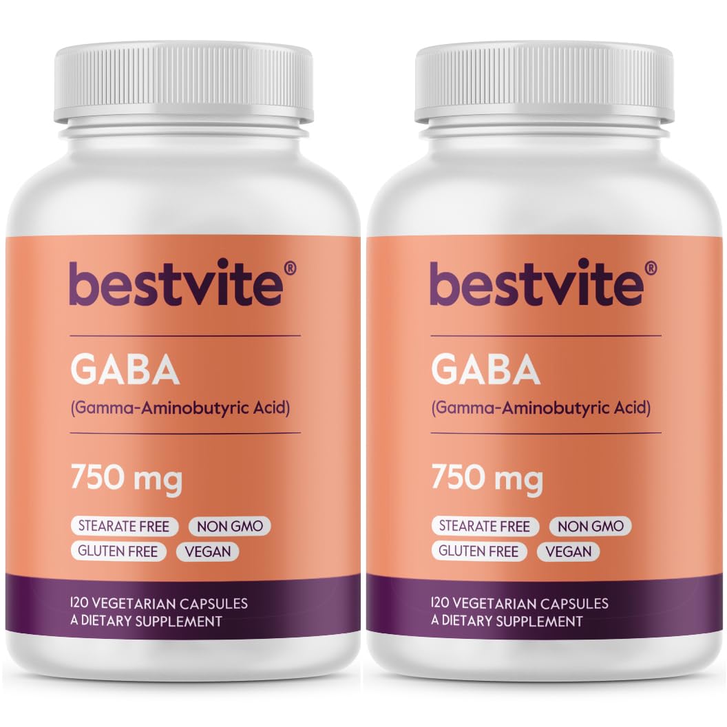 Bestvite GABA bottle front with dosage info for daily relaxation support.